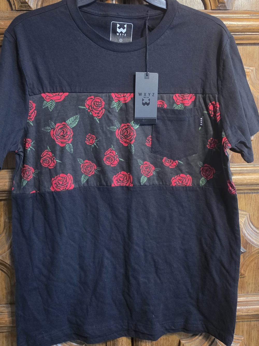 WXYZ Black Short-Sleeve Tee with Red Rose Panel